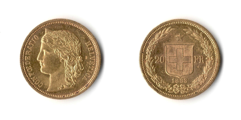 Svizzera, 20 Franchi 1883 SPL